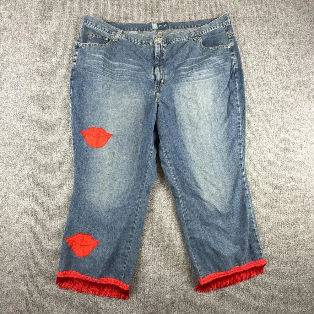 Avenue Blues Capri Jeans Womens 26 Medium Wash High Rise‎ Relaxed Fringe Lips
